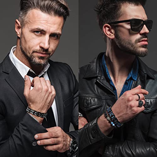 Holizaly Men's Stainless Steel Two Tone Square Link Bracelet, Black and Blue Ion Plated Black3
