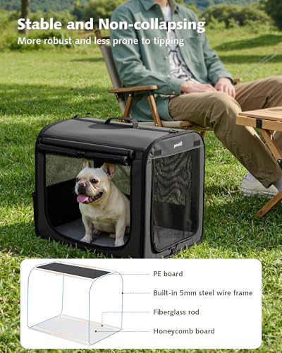 Dog Car Carrier Light Weight, 24×17.7×20.5in Dog Carrier for Cars Easy to Assemble, Dog Cars Crate Portable and Breathable, Foldable Pet Carrier for Outing, Dogs Travel Crate with Curtain Dark Gray - Image 5