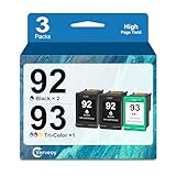 92/93 Ink Cartridges Combo Pack Replacement for Hp 92 93 C9362WN C9361WN Ink Compatible for HP Photosmart 7850 C3150 C3180 Deskjet 5440 5420 PSC 1510 2525 Printer Ink (3PK, 2-Black 1-Tri-Color)