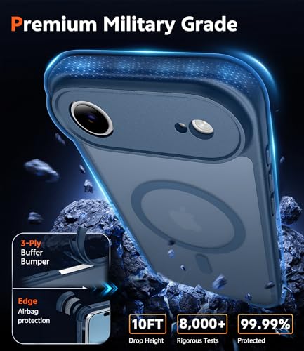 Image of FNTCASE for iPhone Air Case Matte: Magnetic Phone Cases with Screen Protector Drop Proof Compatible with Magsafe Slim Anti Yellowing Rugged Shockproof Protective Translucent Cell Cover (C-Blue)
