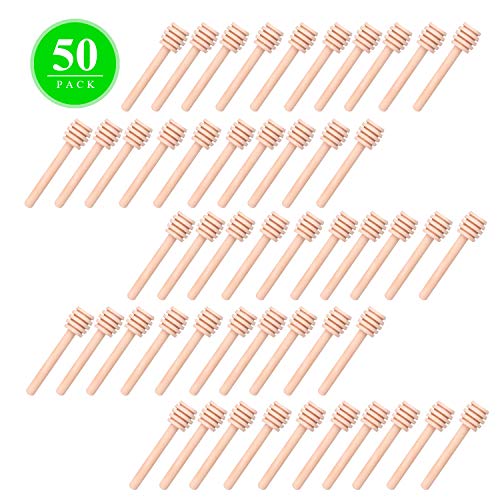 50 Pack Mini 3 Inch Wooden Honey Dipper Sticks, Individually Wrapped, Perfect