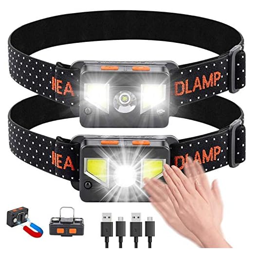 bedee Linterna Frontal LED Recargable, Linterna Cabeza USB 8 Modos con Sensor y Luz Roja, 1000 Lúmenes Frontal LED Recargable Impermeable para Running, Acampar, Pesca, Ciclismo, Excursión(2 Unidades)