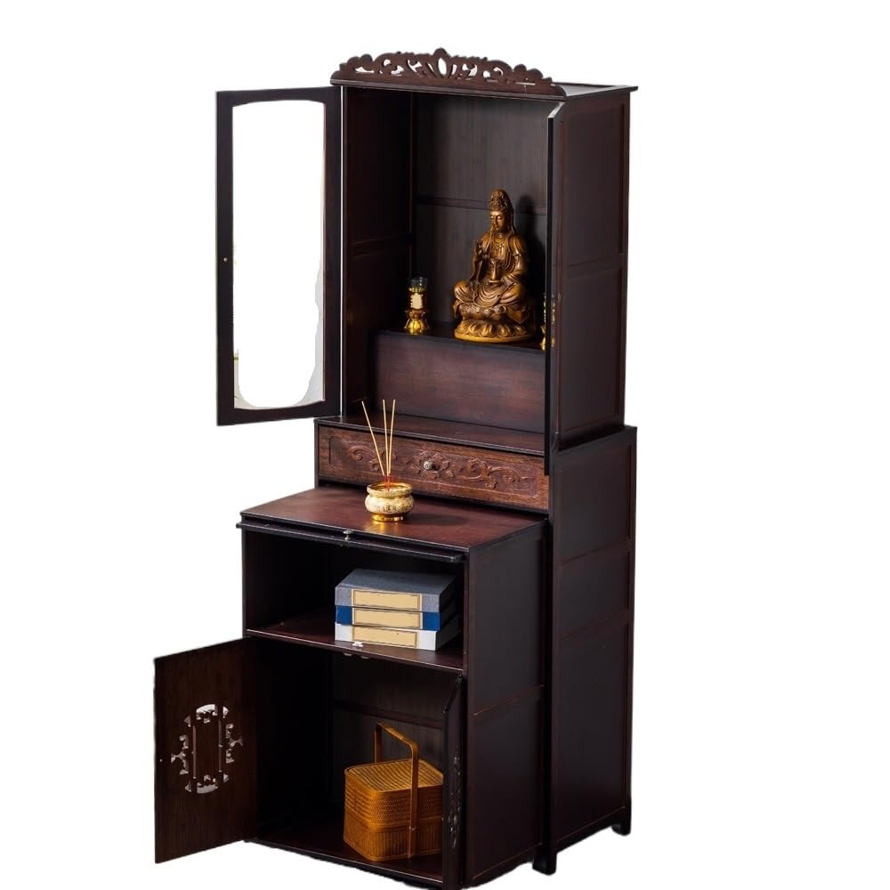 buddhist altar shelf Traditional Wooden Altar Cabinet Compact Display