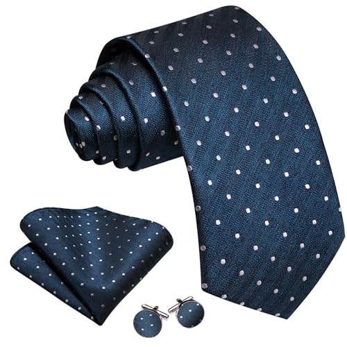 Image of Barry.Wang Ties for Men Silk Tie Sets Polka Dot Woven Necktie Pocket Square Cufflinks Business Wedding