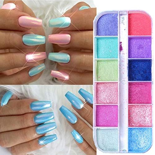 SAMENTHA Nail Art Glitter Powder Für Frauen, 12 Stück Nail Art Decor Glitter Dust Powder Set DIY Acryl UV Gel Tipps…