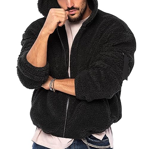 Faux Fur Coat Men Fuzzy Fleece Jacket Furry Zip up Hoodie Warm Winter Coats Thick Hooded Jacket Fashion Oufits2