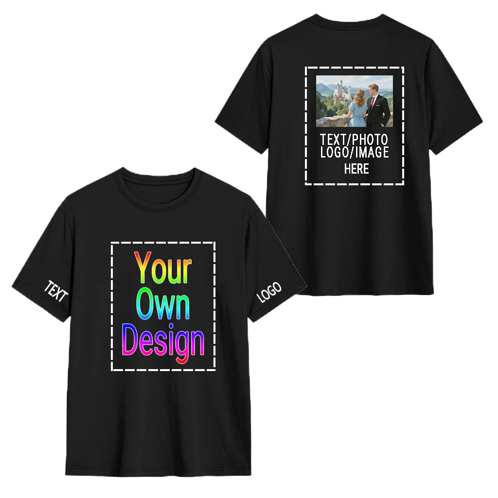 DQHXTK Personalised Photo T-Shirt Premium Unisex - Ideal for Stag/Hen Events,Birthday, Christmas,Memorial, Workwear, Front Photo Print, Customisable for Any Occasion Black