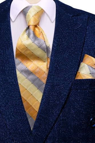 Image of Dubulle Mens Tie Set Solid Paisley Silk Striped Necktie for Men with Cufflinks Tie and Pocket Square