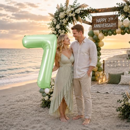 Image of KatchOn Giant Sage Green 7 Balloon Number - 40 Inch | 7th Birthday Decor