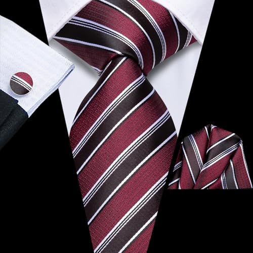 Image of Dubulle Silk Ties Set for Men Formal Paisley Striped Necktie Pocket Square Cufflinks 3PCS Sets Wedding Business Party