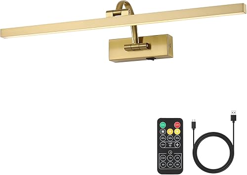 Luces de imagen inalámbricas para pared, funciona con pilas, iluminación artística de latón para pinturas, luces recargables de galería con control