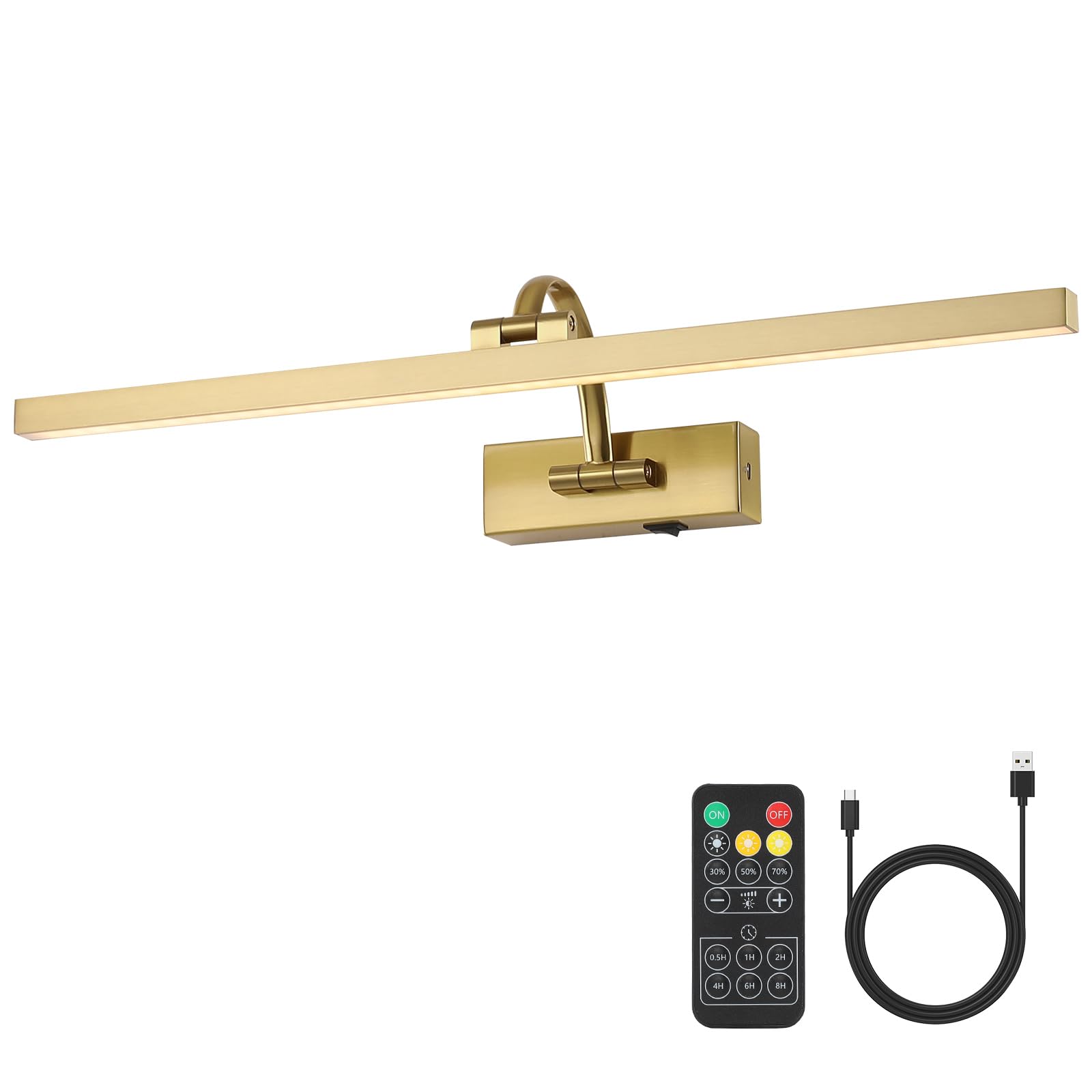 Wireless Picture Lights for Wall Battery Operated, Brass Art Lighting for Paintings Rechargeable Gallery lights with Remote and Timer 3CCT Dimmable Painting Lights for Artwork Portrait 23.62 inch