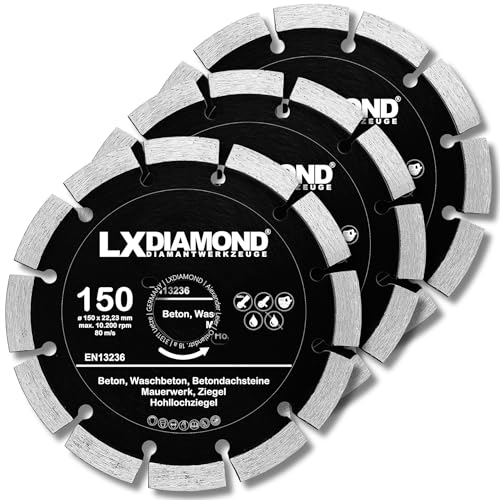 LXDIAMOND 3x Diamant-Trennscheibe 150mm - Diamantscheibe für Beton Mauerwerk Universal - Trennscheibe passend für Bepo FFS 150 151 Montagefräse Fensterfugenschneider 150 mm - in Profi Qualität