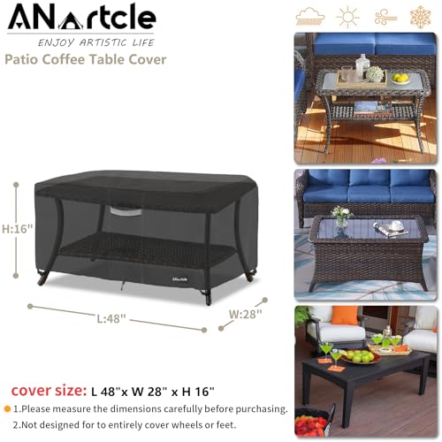 Image of ANartcle Patio Coffee Table Cover, 600D Waterproof Heavy Duty Rectangular Outdoor Table Cover,Patio Furniture Covers,48 x 28 x 16 inch,Black