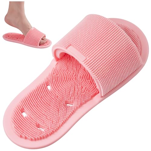kullder Silicone Shower Foot Scrubber with Soft Bristles, Bath Foot Slipper Brush for Men and Women, Shower Feet Scrubber to Clean, Smooth, Exfoliate & Massage Your Feet No Bend (1Pcs Pink)