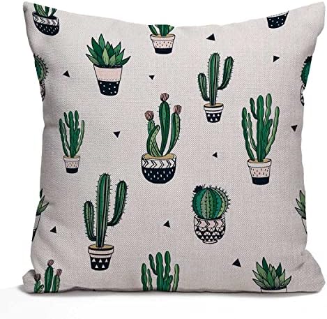 Nphuriy Cacti Throw Pillow Cover Decorative Pattern with Cactus and Succulents Flowerpot Trendy Design Square Pillow Case Cushion Cover for Home Car Kitchen Decorative Cotton Linen 16x16 Inch
