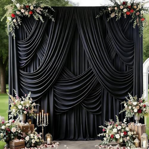 Image of 20ftx12ft Black Backdrop Curtain for Parties, Wrinkle Free 4 Panels 12 ft Long Silky Polyester Photo Backdrop Drapes Back Drop Cloth Drapery for Wedding Birthday Graduation Photography Background