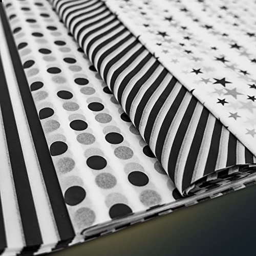 Hi Sasara 120 Folhas de Papel de Seda Preto e Branco A Granel, Papel de Seda Preto e Branco para Sac