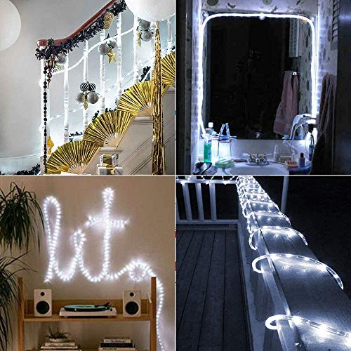 LED Solar String Light PVC Rope Outdoor 100 LED 33ft Waterproof for Holiday Christmas Party Home Yard Patio Road Tree Balcony Decoration Rope Lights (Cool White)