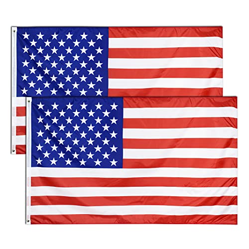 2 Pcs USA Flagge,90 × 150 cm Amerikanische Fahne mit Messingösen Wetterfest Farbecht United States of America Flag für Fußball WM 2022 Deko Draußen/Drinnen
