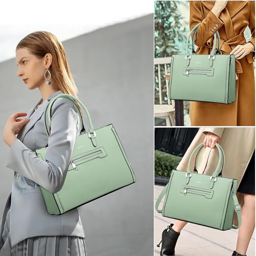 Image of TANTOMI Structured Satchel Purses for Women, Medium Vegan Leather Top Handle Handbag with Pockets, Classy Work Bag for Ladies