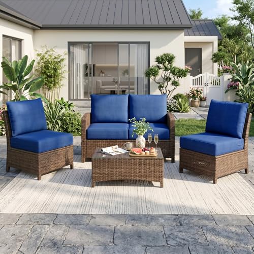 Image of Luxury 6 inch Thick Outdoor Cushion Set 5-22x24 Patio Furniture Cushions with 28D High-Density Foam, Water-Resistant & Fade-Resistant Fabric, Removable Covers for Patio Furniture Sofa Couch -Blue