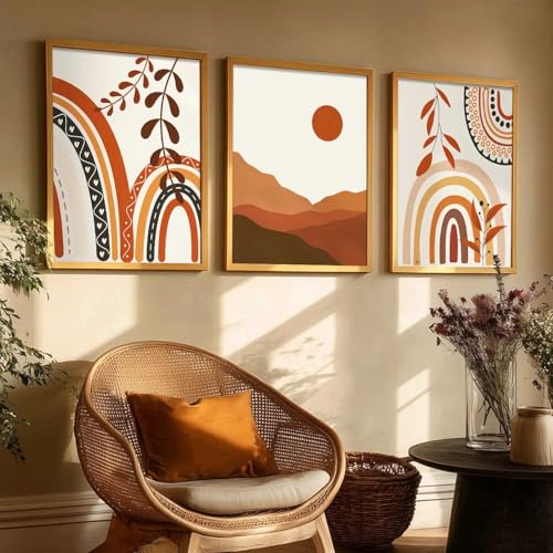 Image of kotart Home Decor Boho Painting Decorative Wall Art poster With Frame For Living Room Bed Room Hotel Wall Decor Digital Reprint Set of 3 (19X25 inch)