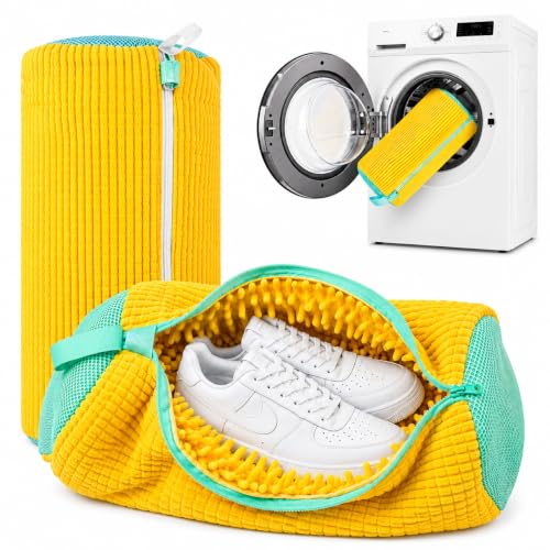 Image of 2 Pack Shoe Washing Machine Bag, Reusable Sneaker Laundry Bag for Washer & Dryer, Shoe Wash Bag with Soft Chenille Microfiber for Running, Tennis & Canvas Shoes