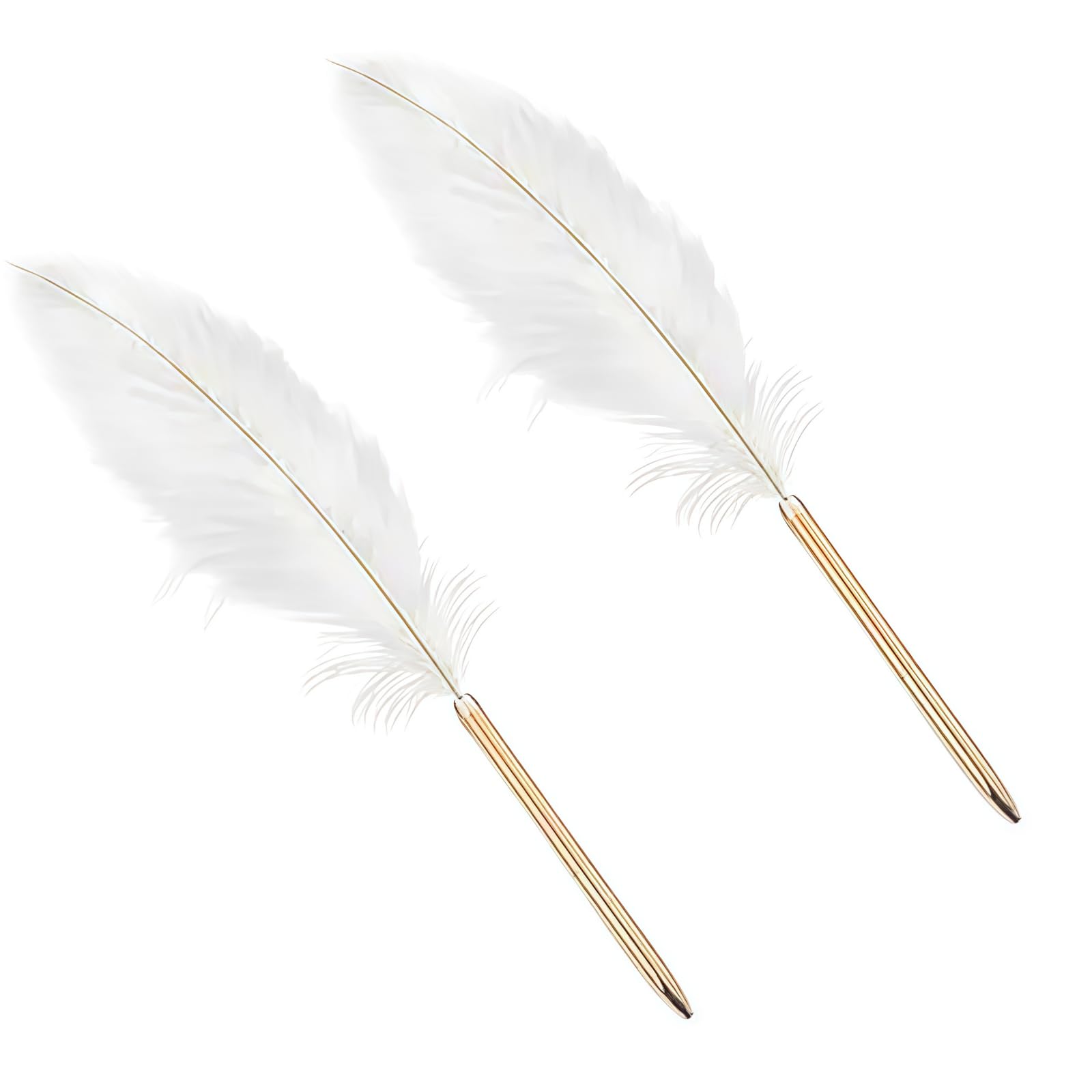Pchnfei 2Pcs White Feather Ballpoint Pen Black Inks Pen Refillable Ballpoint Pen for School Writing, Signatures Pens and Refills Wedding Signing Pen