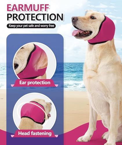 Image of Dog Ear Muffs, Ear Protector for Dogs, Noise Cancelling Ear Muffs for Dogs, Dog Ear Protector, M Size, Rose Red Color, Comfortable Dog Sound Protection