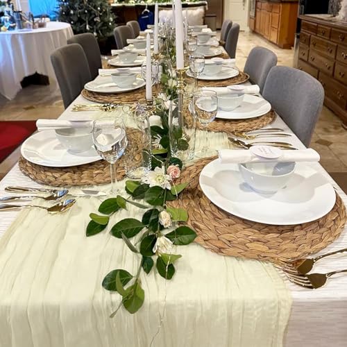 12 Pack Beige Cheesecloth Table Runners 35 x 120 Inch Rustic Boho Gauze Christmas Table Runner for Wedding Arch, Party Decoration, Bridal Shower, Reception, Farmhouse Dining Decor by FINDYOU - Image 6