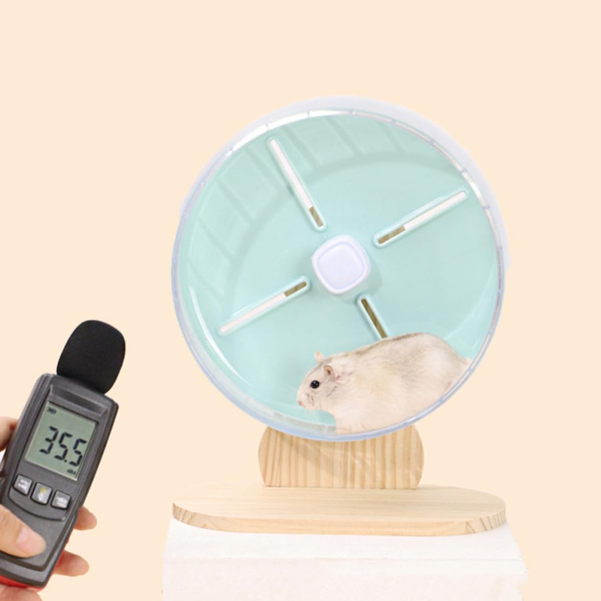 KALLORY Roue Silencieuse pour Hamster Support Stable en Abs et Bois, Diamètre 20 Cm, Accessoire pour Cage de Petits Animaux Domestiques