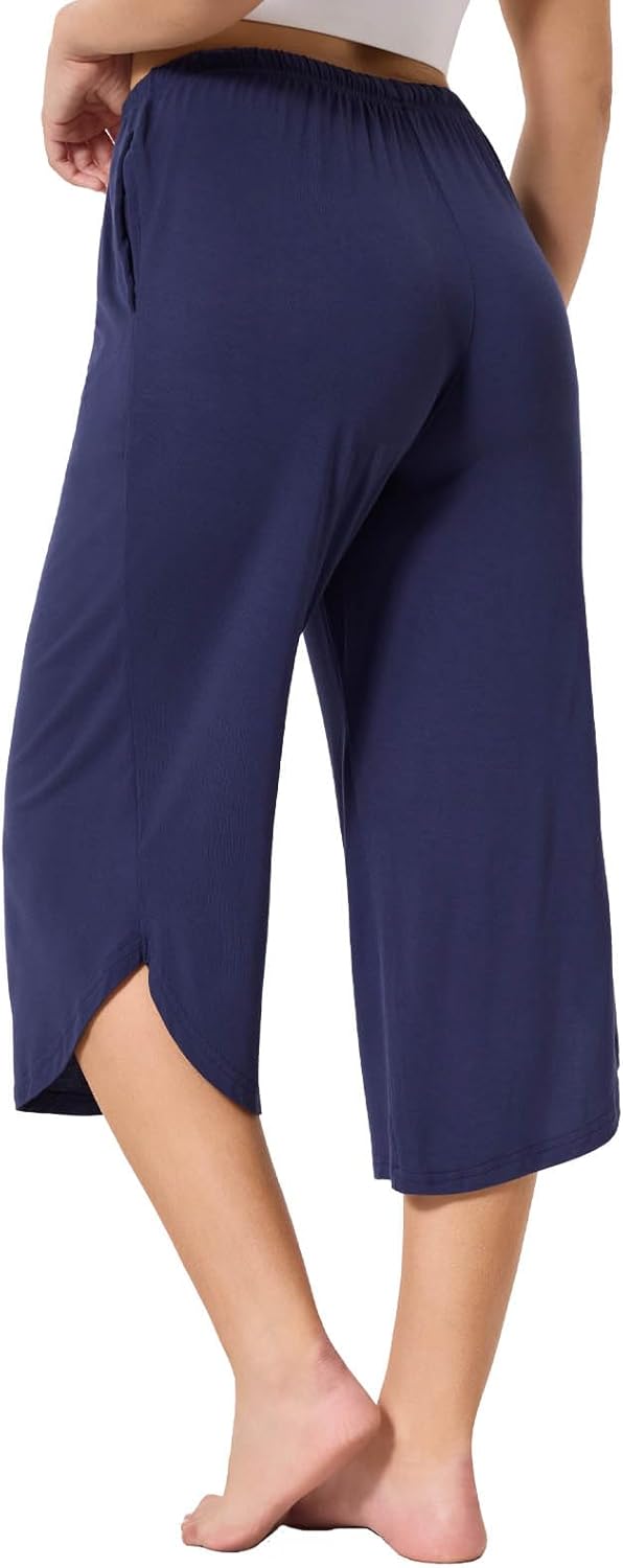 Women's Petite Capri Pajama Pants Bamboo Viscose Wide Leg Capris with Pockets Petite Comfy Capri Lounge Pant for Women - Image 2