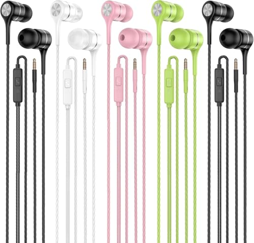 LWZCAM Earbuds Earphones with Microphone, 5 Pack Wired Heavy Bass Headphones, Earphone with Noise Isolating, Fits 3.5mm Interface for iPad, Desktop