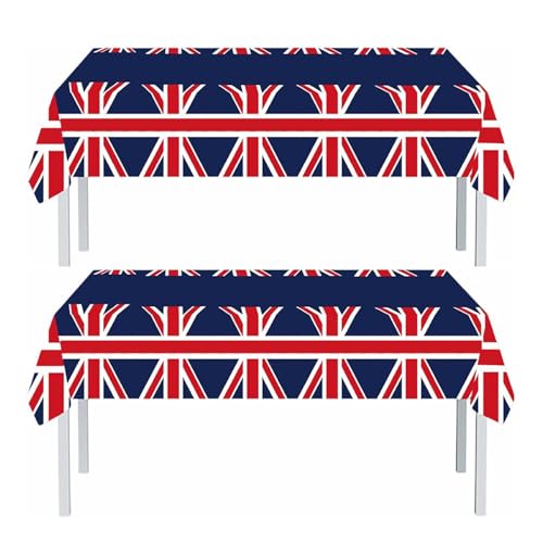 137 * 274cm Union Jack Table Cloth VE Day Flag Tablecloths Plastic Tablecover 2pcs Great British UK Flag Tablecloth for VE-Day 80th Anniversary Decorations Royal Union Jack Party Table Decorations