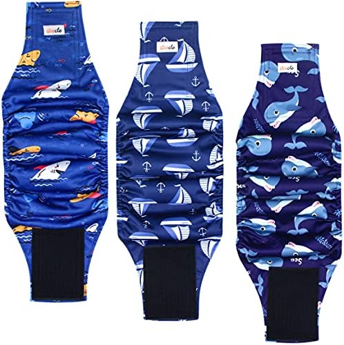 Grecle Premium Male Dog Wraps - High Absorbency Male Dog Diapers (Pack of 3) - Washable Belly Band for Male Dogs Incontinence and Puppy Training (Sailboat, XS)