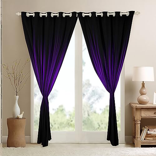 Homemissing Purple and Black Darkening Dreapes Abstract Ombre Blackout Curtains Gradient Purple Lines Window Curtains Purple Black Gradient Window Treatments W66*L72 - Image 4