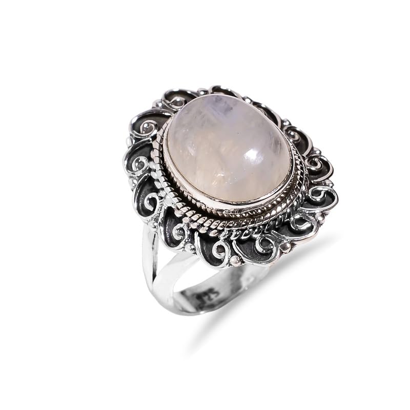 Bague pierre de lune naturelle argent 925 cabochon ovale solitaire homme femme H-SR64