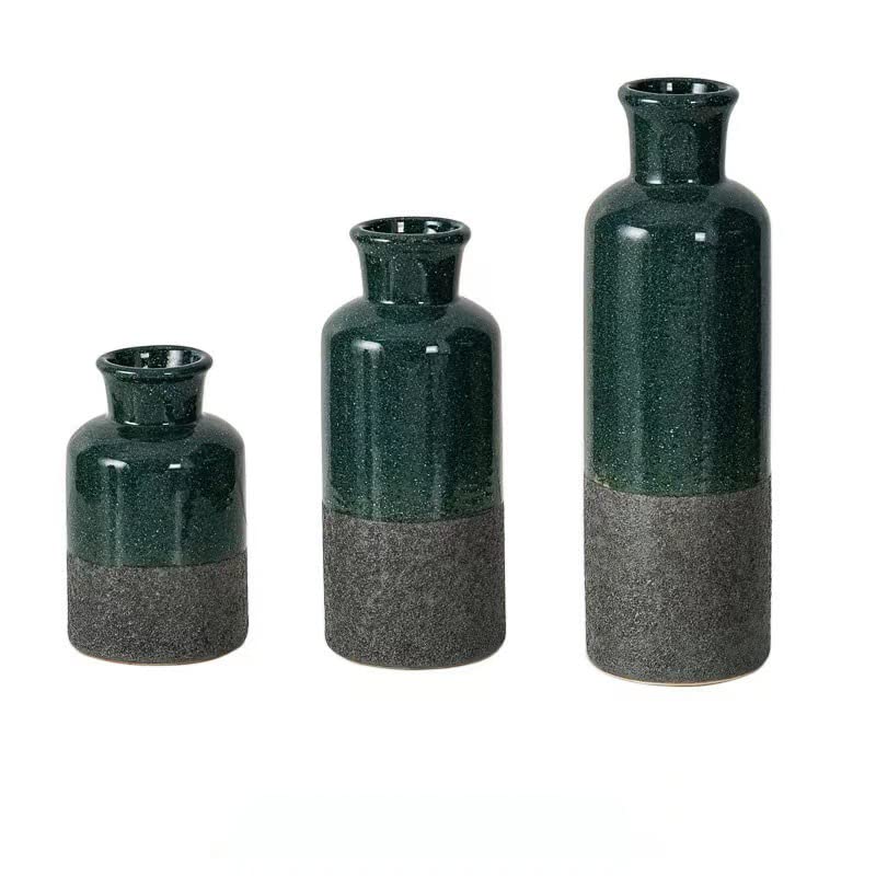 THE WHITE SHOP Ceramic Vase Set - 3 Small Vases, Rustic Home Decor, Modern Farmhouses; Ideal Shelf Décor, Table Décor, Bookshelf, Mantle, Entryway（Green grey，3）
