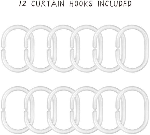 Miniatura 4 de Kercan Cortina de ducha de tela de punto gofre con forro de tela a presión, 12 ganchos blancos incluidos, para el hogar y el hotel, impermeable y