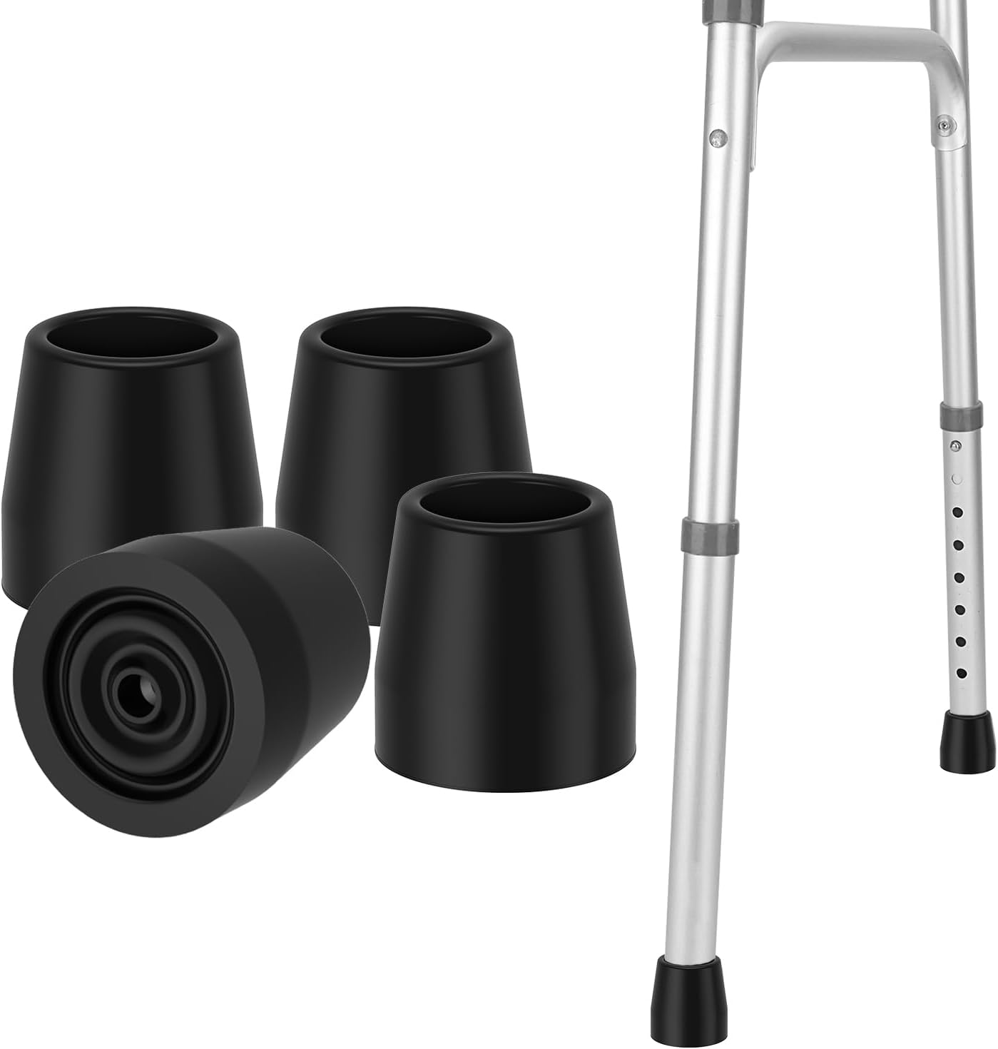 MFE 4-Pack Walker Tips, Universal Walker Tips with Skid-Resistant Traction and Easy Installation, Premium Rubber Attachments for Standard Walkers and Commodes