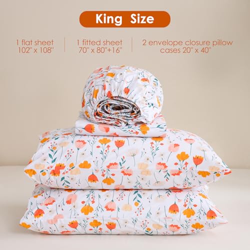 Image of JSD Floral Printed Sheet Set Cal King 16 inch Deep Pocket | 4 Piece Soft Microfiber Sheets, OEKO-TEX Certified, Colorful Flower Patterns, Easy Care