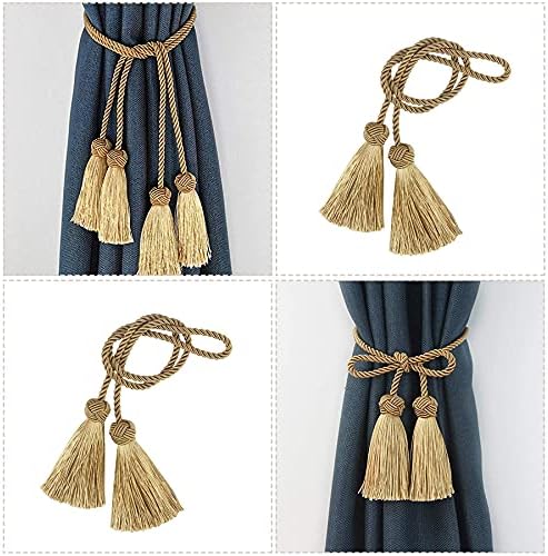 Curtain Tiebacks Curtain Tie Backs Rope Tassel Curtain Holdbacks Silver Gold Curtain Ties for Drape One Pair (Gold)