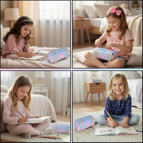 Image of Kawaii Cute Aesthetic Pencil Case for Students | Large Capacity Multi-Pocket Pencil Pouch with Zipper | Cartoon Stationery Organizer Bag for School, College & Office Supplies (LOVELY BUNNY - BLUE)