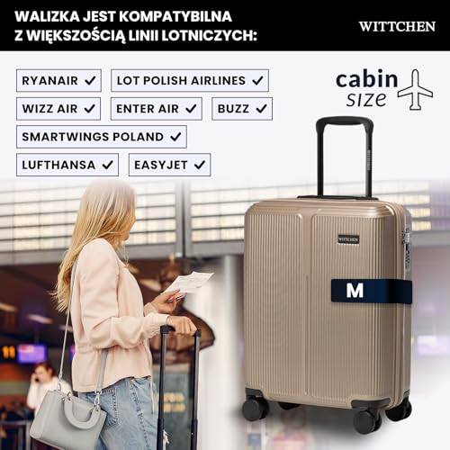 WITTCHEN Stripes Line Walizka kabinowa Bagaż podręczny Mała walizka ABS 4 podwójne kółka Teleskopowy uchwyt Zamek szyfrowy Złoty