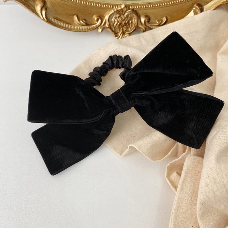 Miniatura 4 de Coleteros de terciopelo negro con lazo bandas de goma para atar el cabello coleteros negros para el cabello soporte de cola de caballo de terciopelo