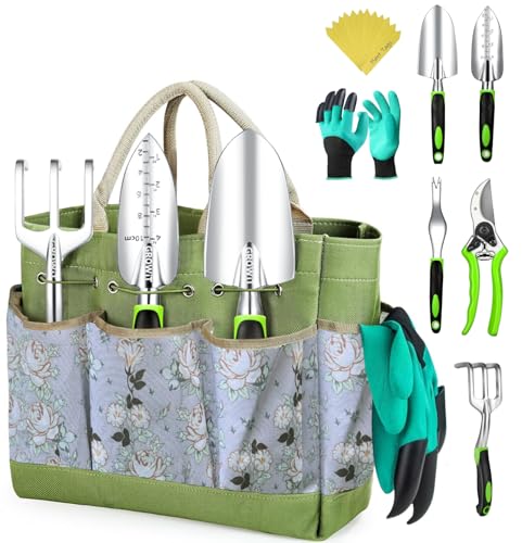 Heavy Duty Garden Tools 22 Pieces Floral Set - Rust Proof, Non-Slip, Durable Gardening Supplies - Ergonomic Hand Tools - Ideal Gardening Gifts for Women, Men Mom, Dad