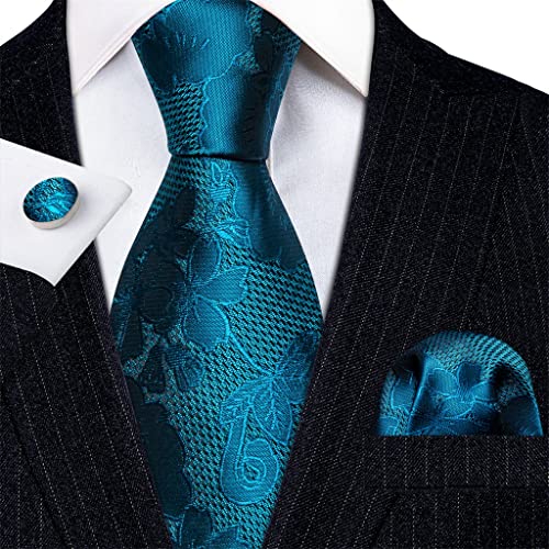 Corbata para hombre verde azulado con estampado floral miniatura 2