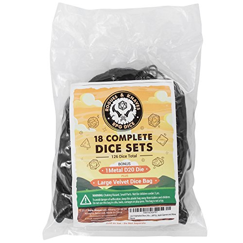 18 Complete Dice Sets (126 Dice), Metal D20, Velvet Dice Bag #TOP5