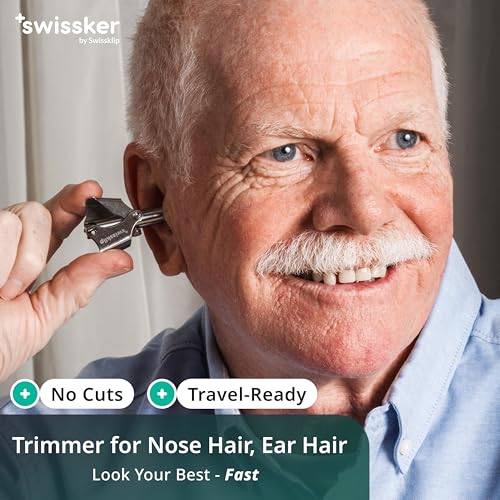 Image of Swissklip Swissker Manual Nose Hair Trimmer for Men & Women - Precision Stainless Steel Ear Hair Remover - German Designed Grooming Tool with Rounded Safety Tip